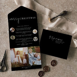 Invitation Tout En Un Chic moderne | Black Merry Christmas Multi Photo