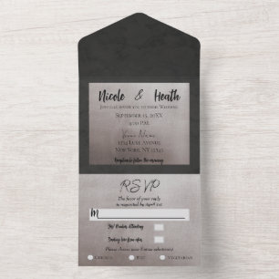 Invitation Tout En Un Chic Moderne Gris et Rose Brillant Mariage Glamour