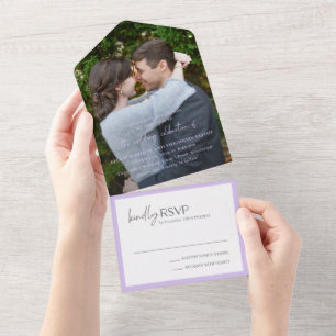 Invitation Tout En Un Chic Photo Mariage Moderne Lilac
