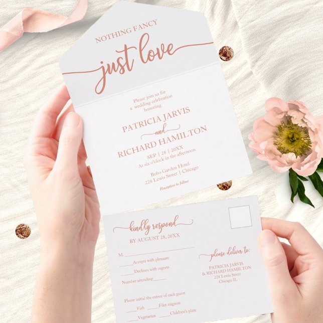 Invitation Tout En Un Chic Rose Gold Calligraphie Décontracté Mariage (Créateur téléchargé)