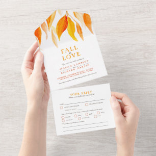 Invitation Tout En Un Chute amoureuse aquarelle chute laisse mariage