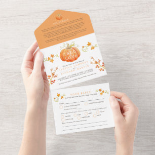 Invitation Tout En Un Chute amoureuse aquarelle citrouille mariage autom
