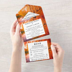 Invitation Tout En Un Chute de bouleau de campagne feuilles de bois Mari