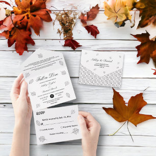 Invitation Tout En Un Chute en amour Feuille noir et blanc Mariage d'aut
