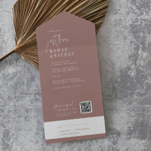 Invitation Tout En Un Cinnamon moderne chic Juste aimer QR Code Mariage