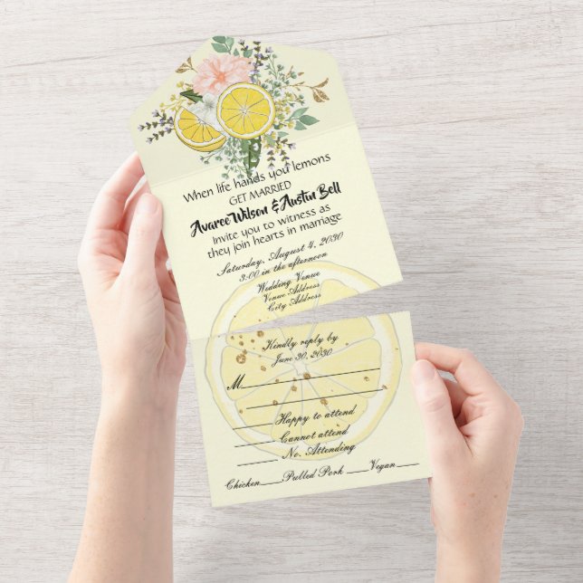 Invitation Tout En Un Citrons et fleurs (Déchirure)