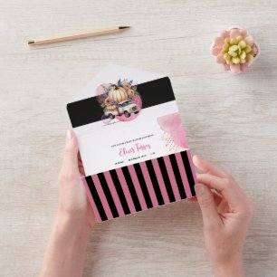Invitation Tout En Un Citrouille Black Rose Floral Baby shower Jeu