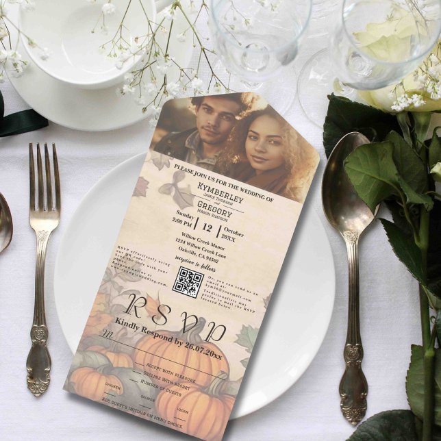 Invitation Tout En Un Citrouille de récolte d'automne photo QR Code (Créateur téléchargé)