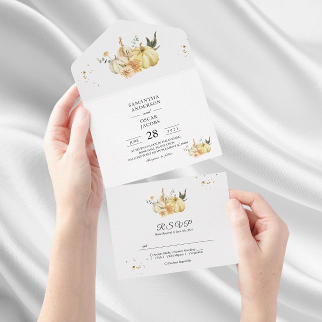 Invitation Tout En Un Citrouille et fleurs à l'aquarelle automne tendanc (Créateur téléchargé)