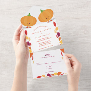 Invitation Tout En Un Citrouille Feuille Mariage de automne Tout en un