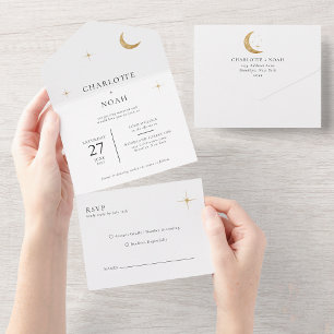 Invitation Tout En Un Classic Celestial Gold Moon Stars Mariage