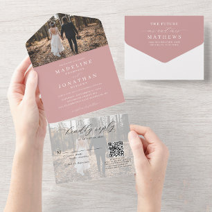 Invitation Tout En Un Classic Elegant Dusty Pink 2 Photo QR Code Mariage