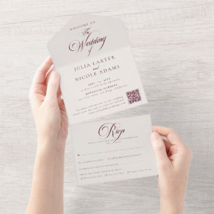 Invitation Tout En Un Classique Ivory Bourgogne Calligraphie QRCode Mari