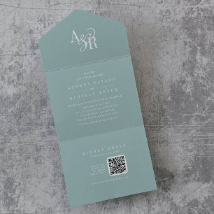 Invitation Tout En Un Code QR ANDREA Bleu Canard Simple Mariage Minimali