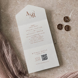 Invitation Tout En Un Code QR ANDREA Boho Crème Simple Mariage Minimalis