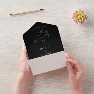 Invitation Tout En Un Code QR calligraphié noir monogramme personnalisé