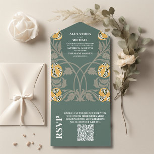 Invitation Tout En Un Code QR Classique Art Nouveau Mariage