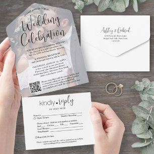 Invitation Tout En Un Code QR de célébration de mariage & Photo