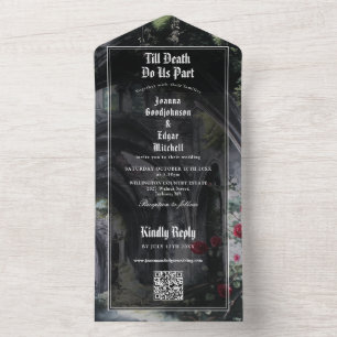 Invitation Tout En Un Code QR de mariage gothique ruines jusqu'à la mort