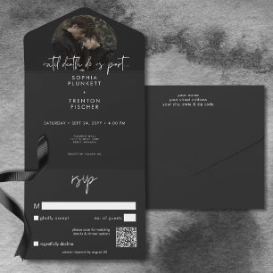 Invitation Tout En Un Code QR de mariage photo minimaliste sombre et mau