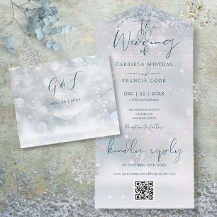 Invitation Tout En Un Code QR de Paysage hivernal de mariage de neige