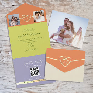 Invitation Tout En Un Code QR de photo Citron Vert Mariage