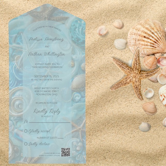 Invitation Tout En Un Code QR de Sea Shells et Starfish (Créateur téléchargé)
