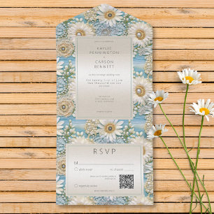 Invitation Tout En Un Code QR de soulagement Daisy Satin & Perles Modern