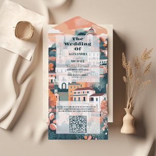 Invitation Tout En Un Code QR Élégant Italie Capri Destination Mariage
