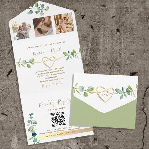 Invitation Tout En Un Code QR Elégant Mariage Eucalyptus
