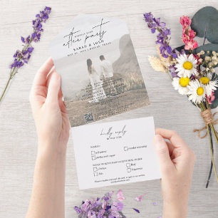 Invitation Tout En Un Code QR Heureusement Jamais après le Mariage photo