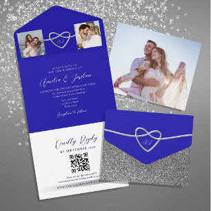 Invitation Tout En Un Code QR Mariage Bleu Royal Photos