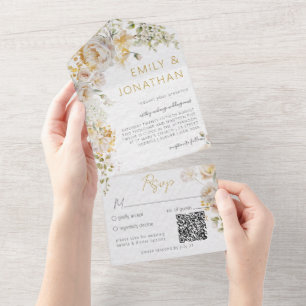Invitation Tout En Un Code QR Mariage de prairie élégant