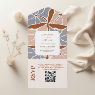 Invitation Tout En Un Code QR Mariage Floral Bohème Rétro
