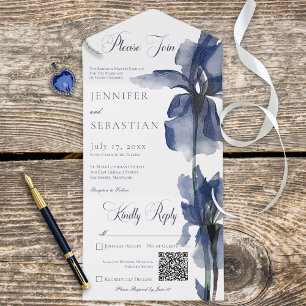 Invitation Tout En Un Code QR moderne bleu Iris