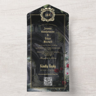 Invitation Tout En Un Code QR monogramme de mariage avec ruines gothique