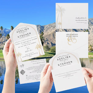 Invitation Tout En Un Code QR RSVP Boho Destination Tropical Palmier