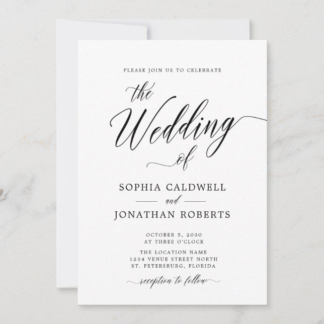 Invitation Tout en un code QR RSVP Mariage de calligraphie no (Devant)