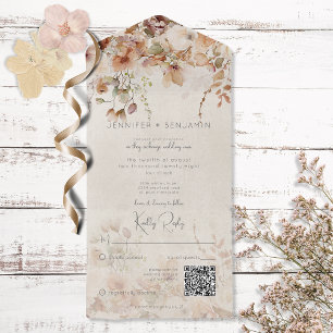 Invitation Tout En Un Code QR rustique neutre rose et bracelet