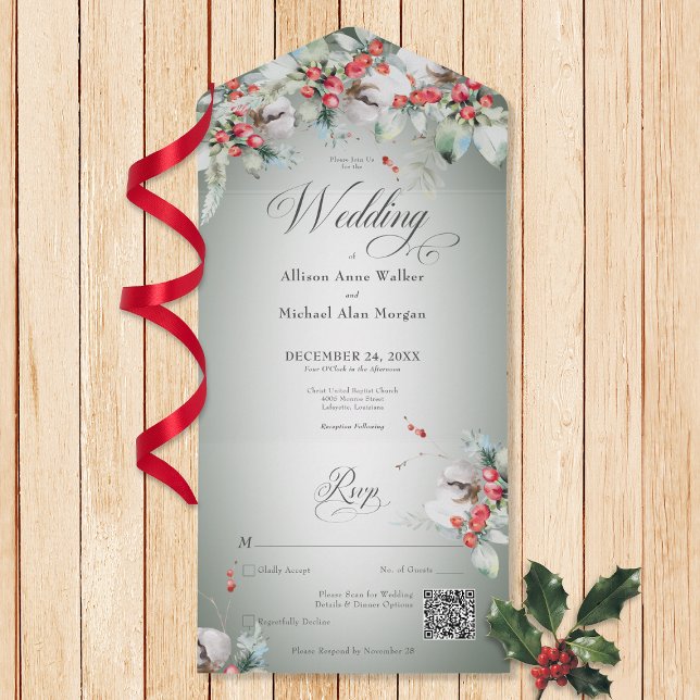 Invitation Tout En Un Code QR traditionnel des baies sèches d'hiver rust (Créateur téléchargé)