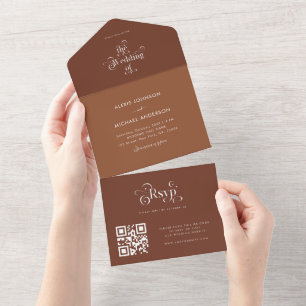 Invitation Tout En Un Code QR Typographie Rétro Teintes Marron Terracott