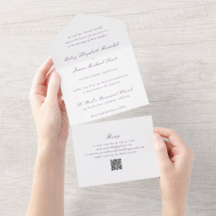Invitation Tout En Un Code QR Violet Élégant Mariage Propre
