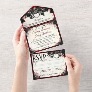 Invitation Tout En Un Coeur d'Halloween gothique foncé - Ensemble avec