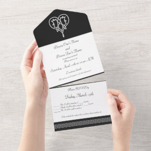 Invitation Tout En Un Coeurs célestes en noir