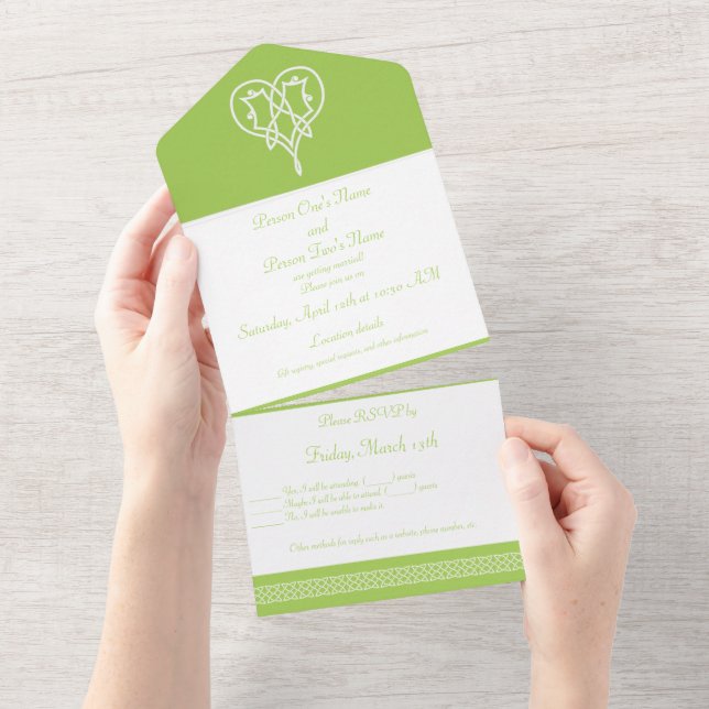 Invitation Tout En Un Coeurs de tissage celtique dans Peridot (Déchirure)