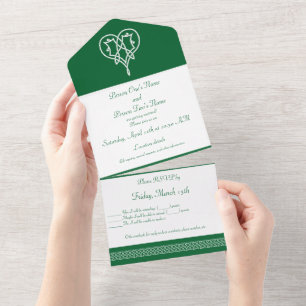 Invitation Tout En Un Coeurs de tissage celtique en vert