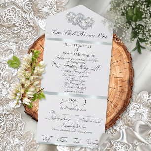 Invitation Tout En Un Cœurs Doubles Romantiques - Perle Blanche/Argent