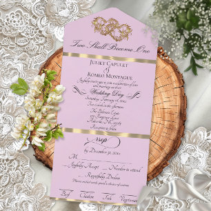 Invitation Tout En Un Cœurs Doubles Romantiques - Perle Rose/Or