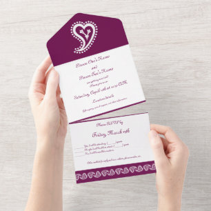 Invitation Tout En Un Cœurs Paisley Sucrés dans le Vin