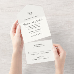 Invitation Tout En Un Coeurs tirés à la main Doodle Mariage moderne